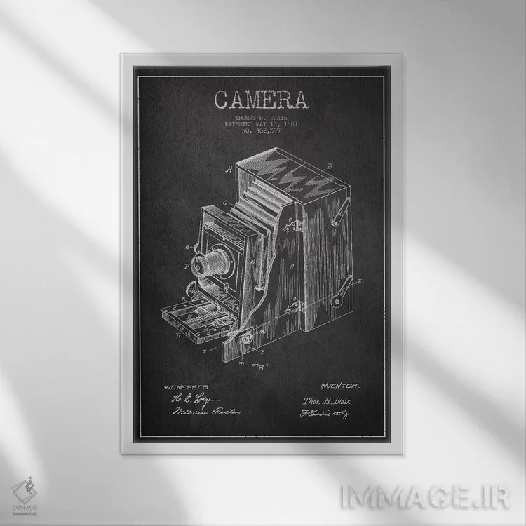 تابلو نقشهٔ اختراع دوربین (ذغالی) اثر پیکسل کهنه (استودیو/نام هنری) - نمای قابدار سفید