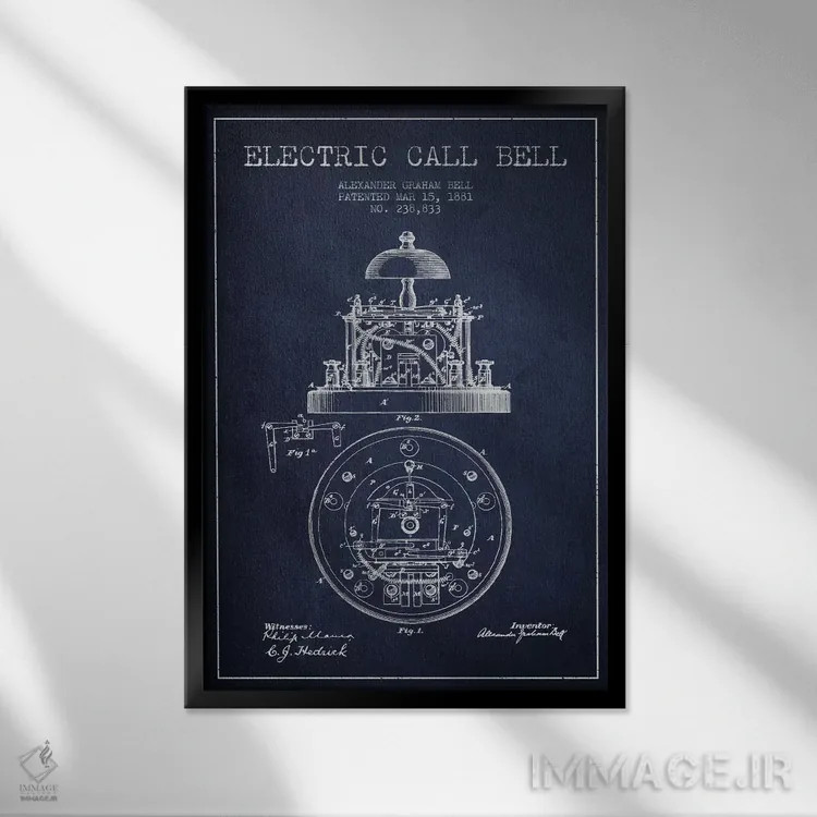 تابلو نقشهٔ اختراع زنگ برقی (سرمهای) اثر پیکسل کهنه (استودیو/نام هنری) - نمای قابدار مشکی