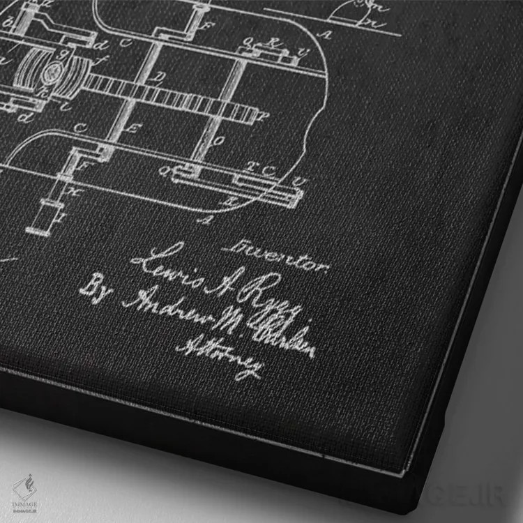 تابلو نقشهٔ اختراع اسب مکانیکی (تیره) اثر پیکسل کهنه (استودیو/نام هنری) - نمای نزدیک بافت بوم