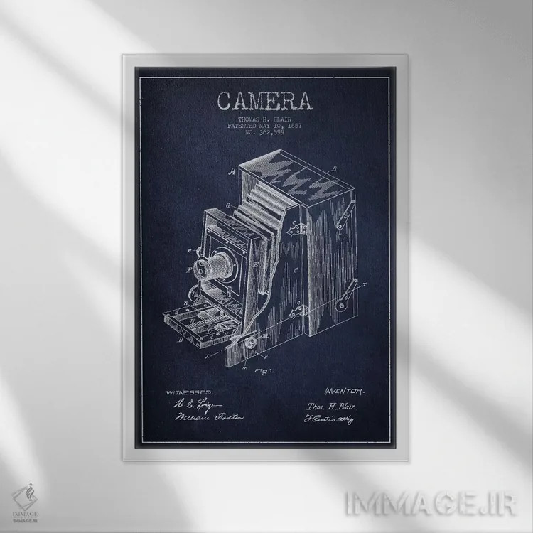 تابلو نقشهٔ اختراع دوربین (سرمهای) اثر پیکسل کهنه (استودیو/نام هنری) - نمای قابدار سفید
