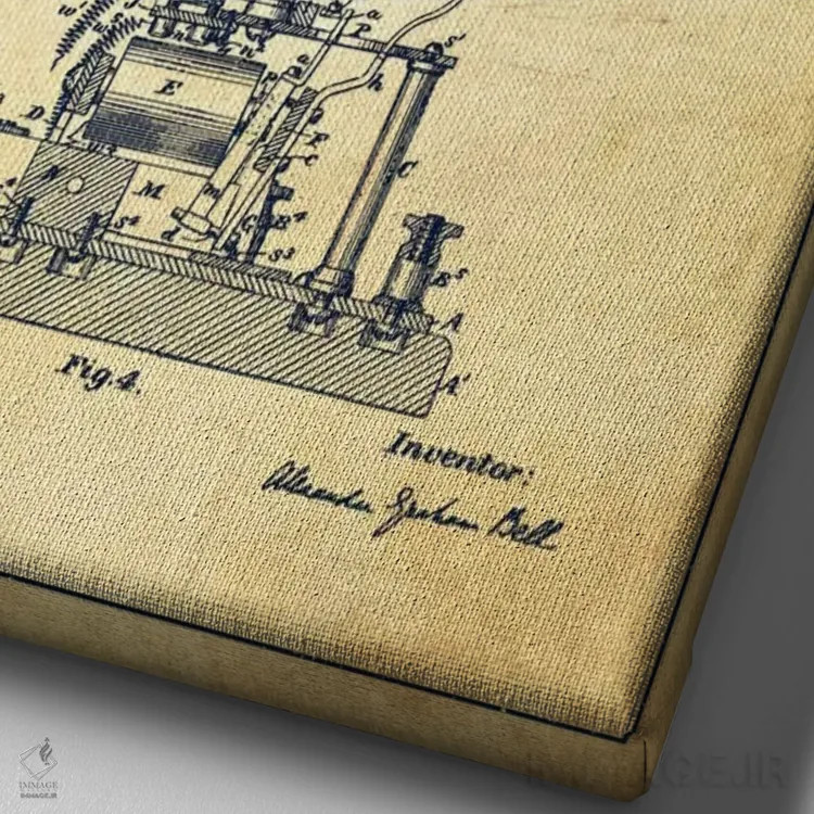 تابلو نقشهٔ اختراع زنگ الکس برقی (قدیمی) اثر پیکسل کهنه (استودیو/نام هنری) - نمای نزدیک بافت بوم