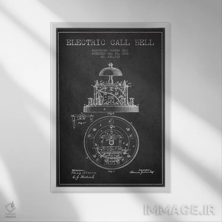 تابلو نقشهٔ اختراع زنگ برقی (ذغالی) اثر پیکسل کهنه (استودیو/نام هنری) - نمای قابدار سفید
