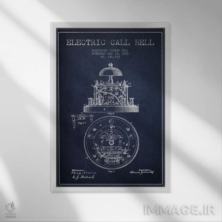 تابلو نقشهٔ اختراع زنگ برقی (سرمهای) اثر پیکسل کهنه (استودیو/نام هنری) - نمای قابدار سفید