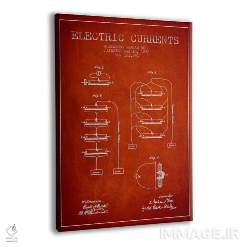 تابلو نقشهٔ اختراع جریانهای الکتریکی (قرمز) اثر پیکسل کهنه (استودیو/نام هنری) - نمای پرسپکتیو محصول