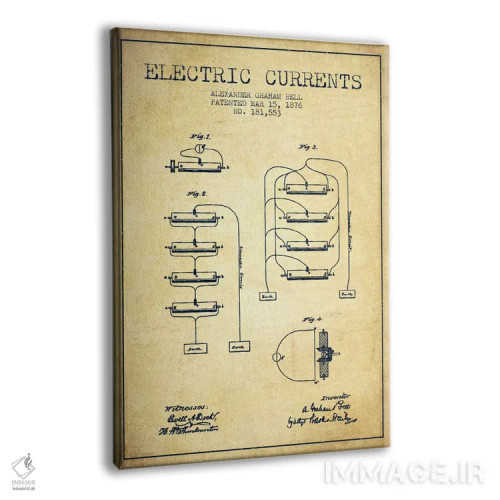 تابلو نقشهٔ اختراع جریانهای الکتریکی (قدیمی) اثر پیکسل کهنه (استودیو/نام هنری) - نمای پرسپکتیو محصول