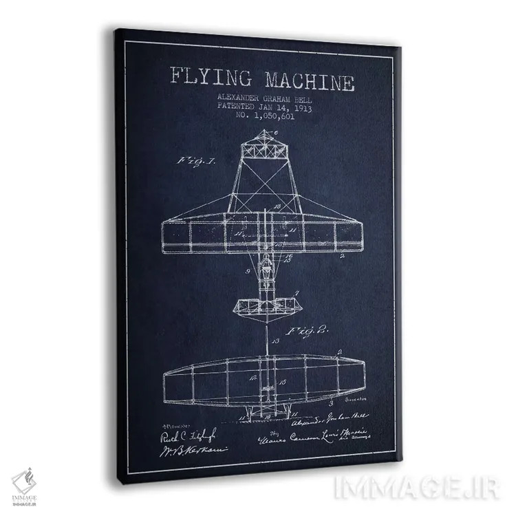 تابلو نقشهٔ اختراع ماشین پرنده (سرمهای) اثر پیکسل کهنه (استودیو/نام هنری) - نمای پرسپکتیو محصول