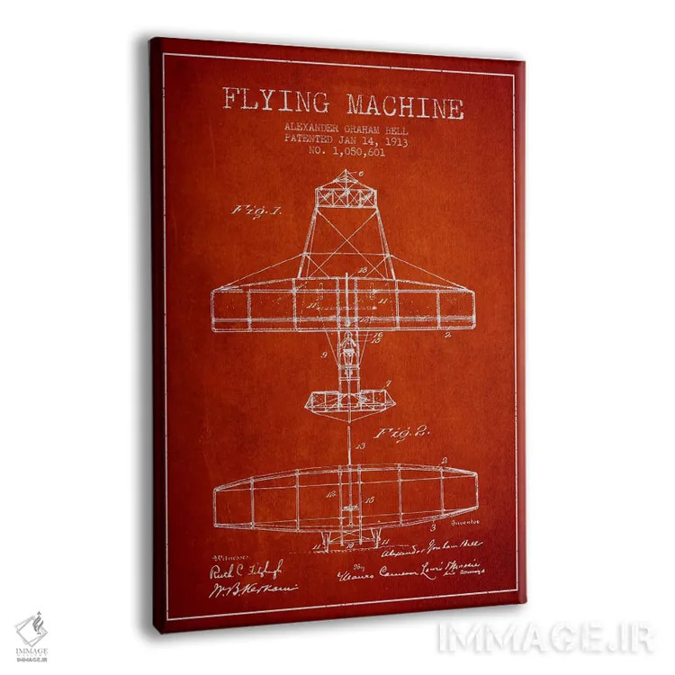 تابلو نقشهٔ اختراع ماشین پرنده (قرمز) اثر پیکسل کهنه (استودیو/نام هنری) - نمای پرسپکتیو محصول