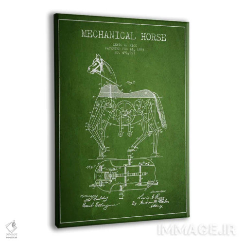 تابلو نقشهٔ اختراع اسب مکانیکی (سبز) اثر پیکسل کهنه (استودیو/نام هنری) - نمای پرسپکتیو محصول