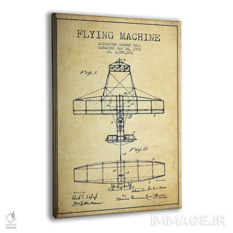 تابلو نقشهٔ اختراع ماشین پرنده (قدیمی) اثر پیکسل کهنه (استودیو/نام هنری) - نمای پرسپکتیو محصول