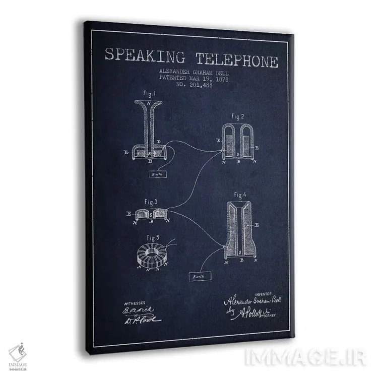 تابلو نقشهٔ اختراع تلفن گویا (سرمهای) اثر پیکسل کهنه (استودیو/نام هنری) - نمای پرسپکتیو محصول