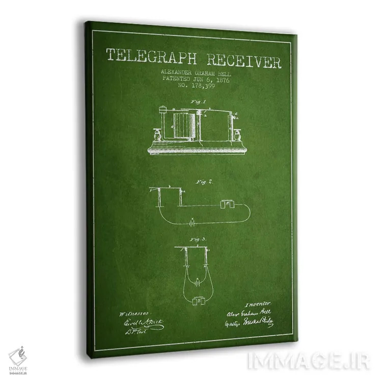 تابلو نقشهٔ اختراع گیرنده تلگراف (سبز) اثر پیکسل کهنه (استودیو/نام هنری) - نمای پرسپکتیو محصول