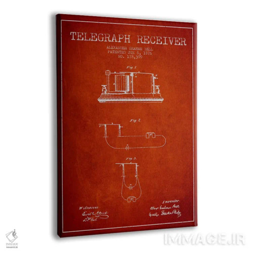 تابلو نقشهٔ اختراع گیرنده تلگراف (قرمز) اثر پیکسل کهنه (استودیو/نام هنری) - نمای پرسپکتیو محصول