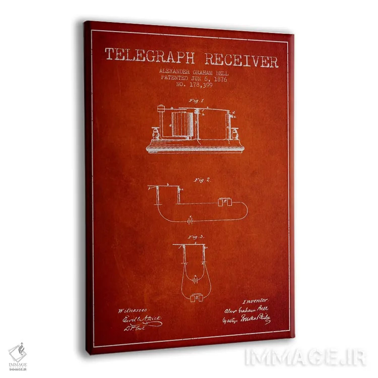 تابلو نقشهٔ اختراع گیرنده تلگراف (قرمز) اثر پیکسل کهنه (استودیو/نام هنری) - نمای پرسپکتیو محصول