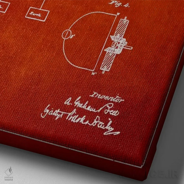 تابلو نقشهٔ اختراع جریانهای الکتریکی (قرمز) اثر پیکسل کهنه (استودیو/نام هنری) - نمای نزدیک بافت بوم