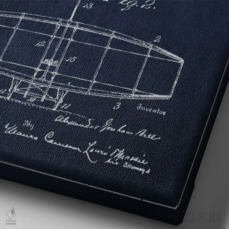 تابلو نقشهٔ اختراع ماشین پرنده (سرمهای) اثر پیکسل کهنه (استودیو/نام هنری) - نمای نزدیک بافت بوم