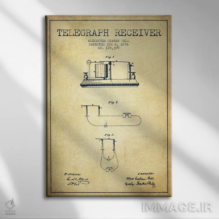 تابلو نقشهٔ اختراع گیرنده تلگراف (قدیمی) اثر پیکسل کهنه (استودیو/نام هنری) - نمای روبهرو روی دیوار