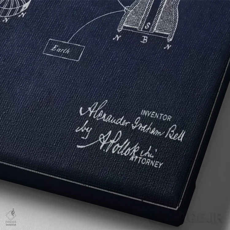 تابلو نقشهٔ اختراع تلفن گویا (سرمهای) اثر پیکسل کهنه (استودیو/نام هنری) - نمای نزدیک بافت بوم