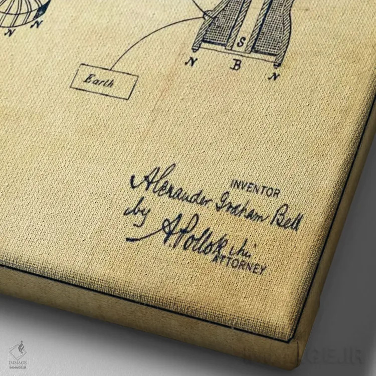 تابلو نقشهٔ اختراع تلفن گویا (قدیمی) اثر پیکسل کهنه (استودیو/نام هنری) - نمای نزدیک بافت بوم