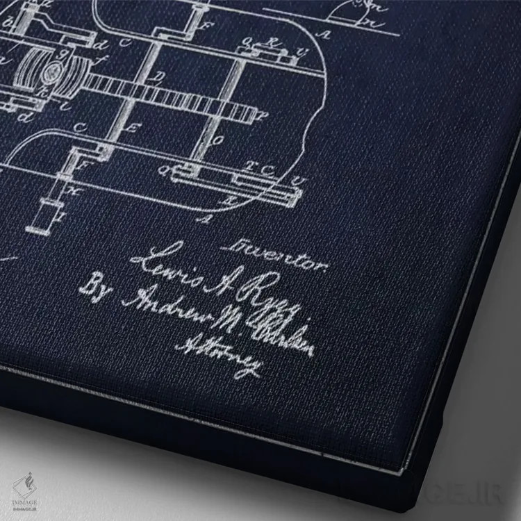 تابلو نقشهٔ اختراع اسب مکانیکی (سرمهای) اثر پیکسل کهنه (استودیو/نام هنری) - نمای نزدیک بافت بوم