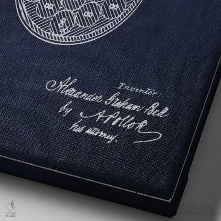 تابلو نقشهٔ اختراع مدار تلفن (سرمهای) اثر پیکسل کهنه (استودیو/نام هنری) - نمای نزدیک بافت بوم