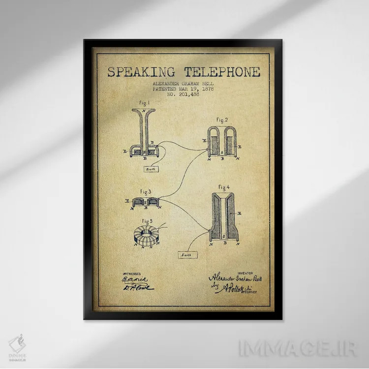 تابلو نقشهٔ اختراع تلفن گویا (قدیمی) اثر پیکسل کهنه (استودیو/نام هنری) - نمای قابدار مشکی
