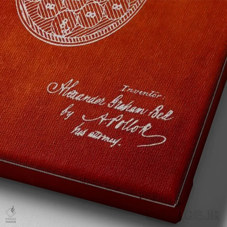 تابلو نقشهٔ اختراع مدار تلفن (قرمز) اثر پیکسل کهنه (استودیو/نام هنری) - نمای نزدیک بافت بوم