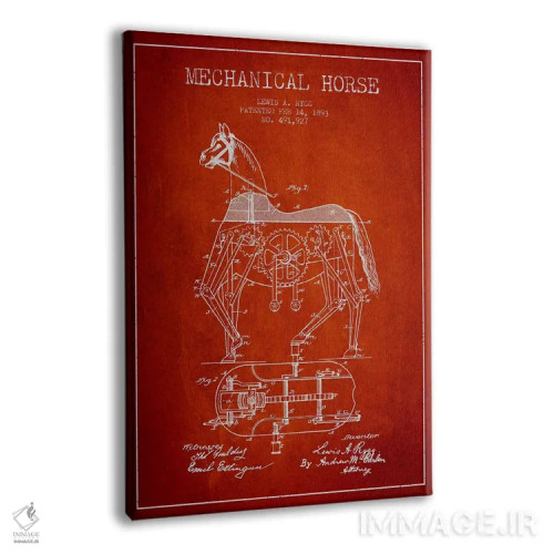 تابلو نقشهٔ اختراع اسب مکانیکی (قرمز) اثر پیکسل کهنه (استودیو/نام هنری) - نمای پرسپکتیو محصول
