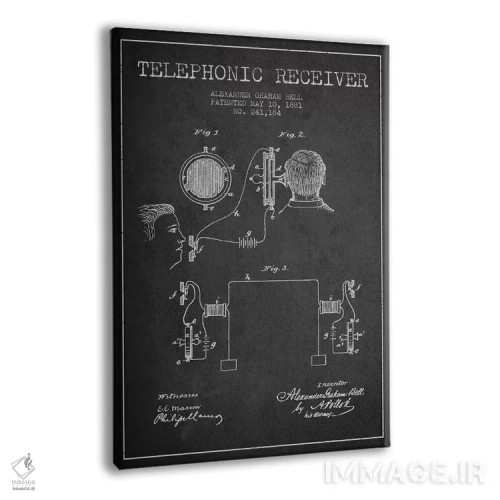 تابلو نقشهٔ اختراع گیرنده تلفنی (ذغالی) اثر پیکسل کهنه (استودیو/نام هنری) - نمای پرسپکتیو محصول