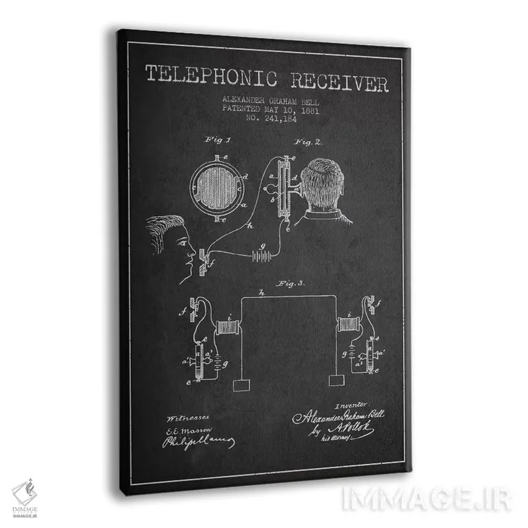 تابلو نقشهٔ اختراع گیرنده تلفنی (ذغالی) اثر پیکسل کهنه (استودیو/نام هنری) - نمای پرسپکتیو محصول