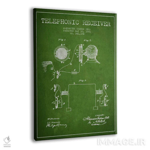 تابلو نقشهٔ اختراع گیرنده تلفنی (سبز) اثر پیکسل کهنه (استودیو/نام هنری) - نمای پرسپکتیو محصول