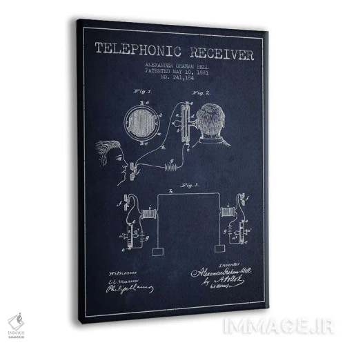 تابلو نقشهٔ اختراع گیرنده تلفنی (سرمهای) اثر پیکسل کهنه (استودیو/نام هنری) - نمای پرسپکتیو محصول