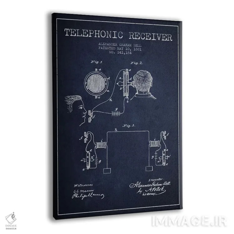 تابلو نقشهٔ اختراع گیرنده تلفنی (سرمهای) اثر پیکسل کهنه (استودیو/نام هنری) - نمای پرسپکتیو محصول