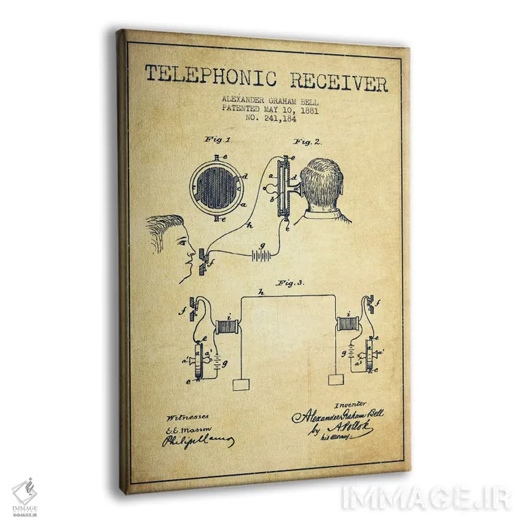 تابلو نقشهٔ اختراع گیرنده تلفنی (قدیمی) اثر پیکسل کهنه (استودیو/نام هنری) - نمای پرسپکتیو محصول