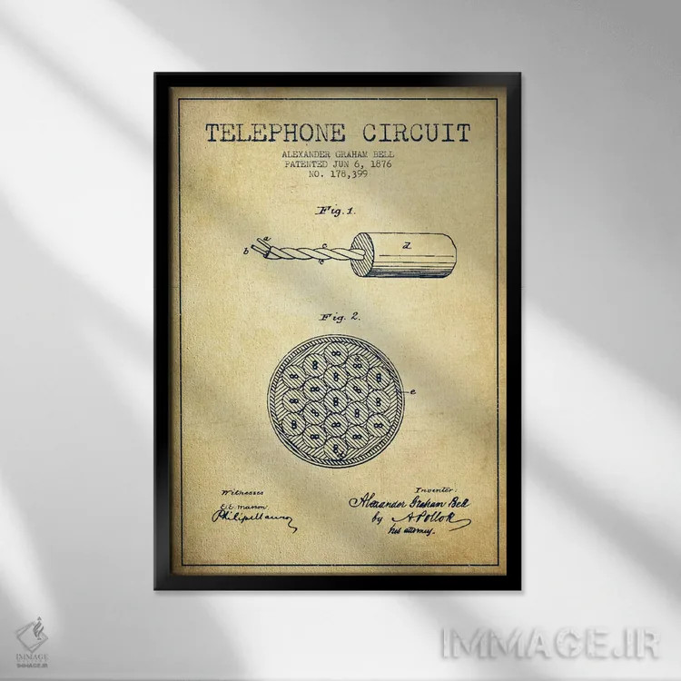 تابلو نقشهٔ اختراع مدار تلفن (قدیمی) اثر پیکسل کهنه (استودیو/نام هنری) - نمای قابدار مشکی