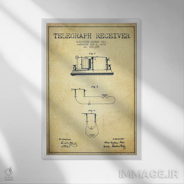 تابلو نقشهٔ اختراع گیرنده تلگراف (قدیمی) اثر پیکسل کهنه (استودیو/نام هنری) - نمای قابدار سفید