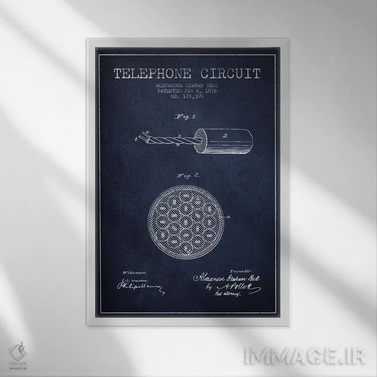 تابلو نقشهٔ اختراع مدار تلفن (سرمهای) اثر پیکسل کهنه (استودیو/نام هنری) - نمای قابدار سفید