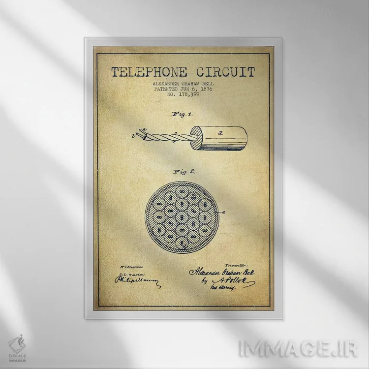 تابلو نقشهٔ اختراع مدار تلفن (قدیمی) اثر پیکسل کهنه (استودیو/نام هنری) - نمای قابدار سفید