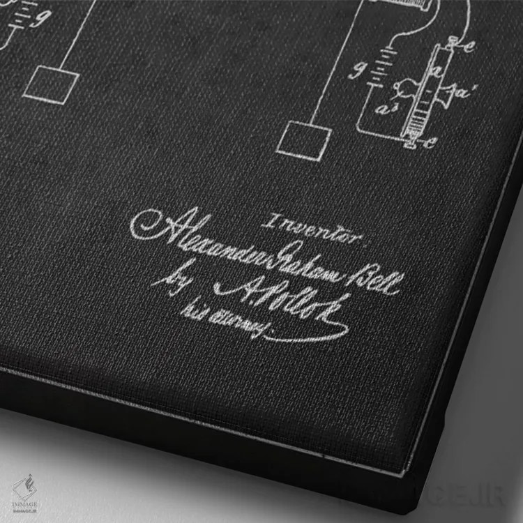 تابلو نقشهٔ اختراع گیرنده تلفنی (ذغالی) اثر پیکسل کهنه (استودیو/نام هنری) - نمای نزدیک بافت بوم