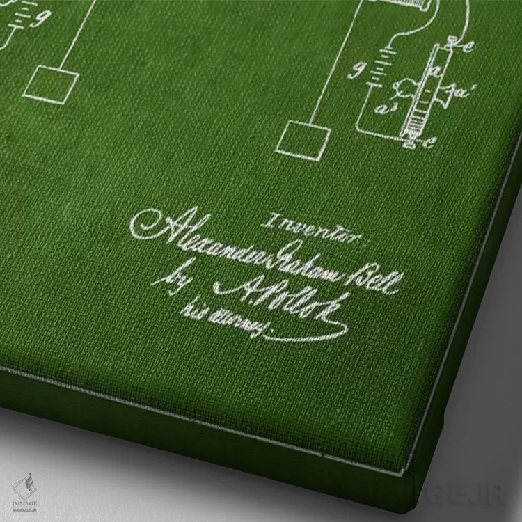 تابلو نقشهٔ اختراع گیرنده تلفنی (سبز) اثر پیکسل کهنه (استودیو/نام هنری) - نمای نزدیک بافت بوم