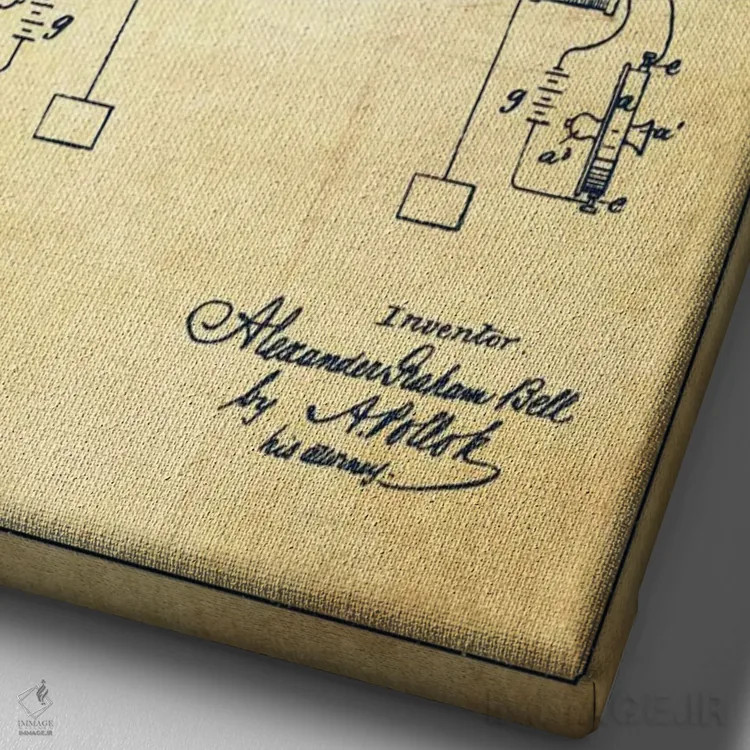 تابلو نقشهٔ اختراع گیرنده تلفنی (قدیمی) اثر پیکسل کهنه (استودیو/نام هنری) - نمای نزدیک بافت بوم