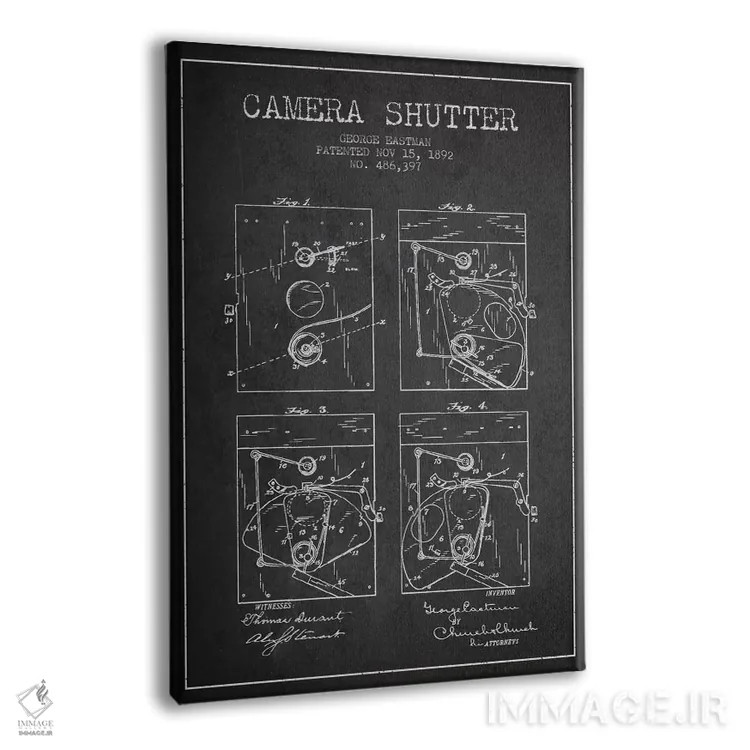 تابلو نقشهٔ اختراع شاتر دوربین (ذغالی) اثر پیکسل کهنه (استودیو/نام هنری) - نمای پرسپکتیو محصول