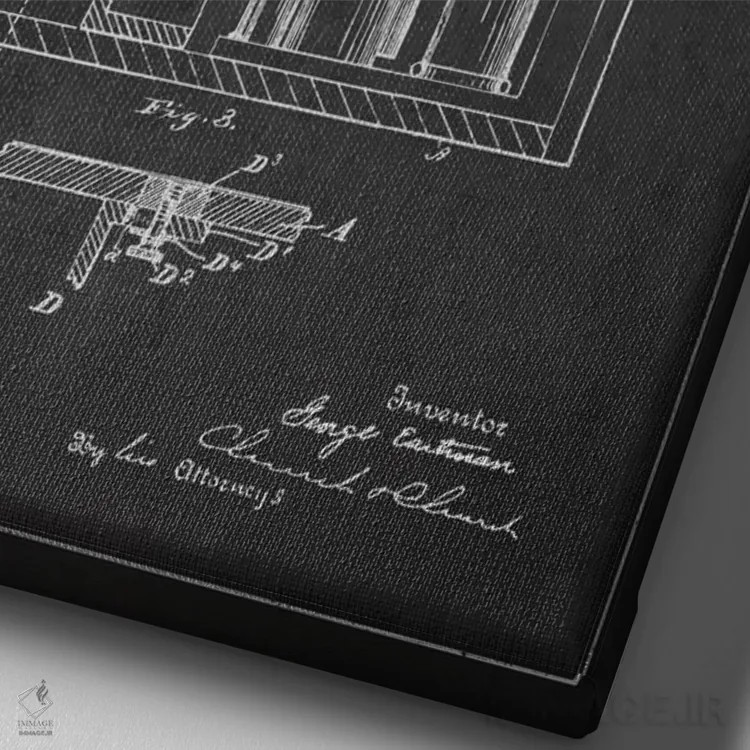 تابلو نقشهٔ اختراع دوربین (ذغالی) اثر پیکسل کهنه (استودیو/نام هنری) - نمای نزدیک بافت بوم