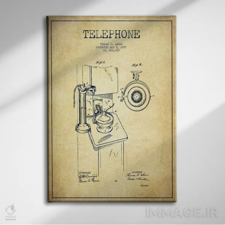 تابلو نقشهٔ اختراع تلفن اهرن (قدیمی) اثر پیکسل کهنه (استودیو/نام هنری) - نمای روبهرو روی دیوار