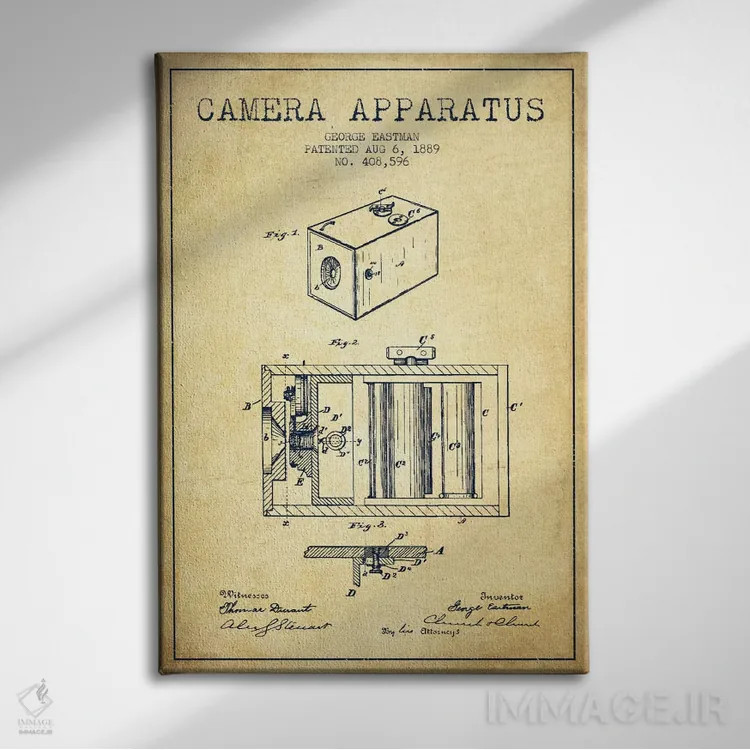 تابلو نقشهٔ اختراع دوربین (قدیمی) اثر پیکسل کهنه (استودیو/نام هنری) - نمای روبهرو روی دیوار