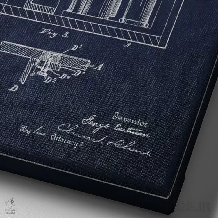 تابلو نقشهٔ اختراع دوربین (سرمهای) اثر پیکسل کهنه (استودیو/نام هنری) - نمای نزدیک بافت بوم