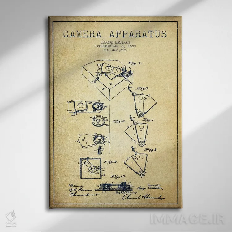 تابلو نقشهٔ اختراع دوربین (قدیمی) اثر پیکسل کهنه (استودیو/نام هنری) - نمای روبهرو روی دیوار