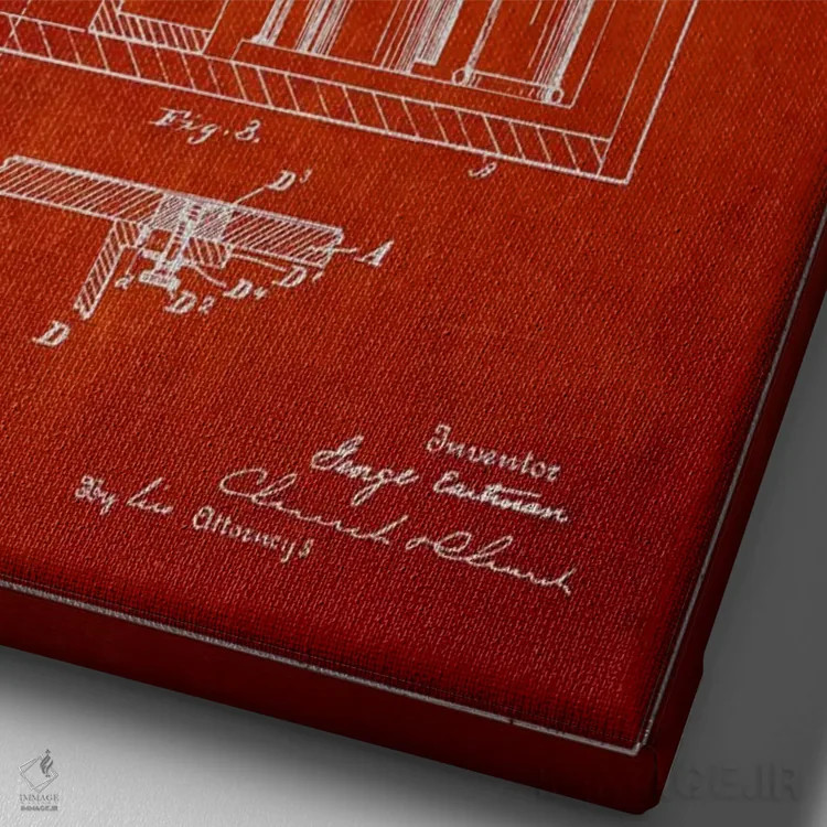 تابلو نقشهٔ اختراع دوربین (قرمز) اثر پیکسل کهنه (استودیو/نام هنری) - نمای نزدیک بافت بوم