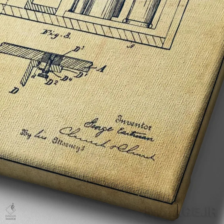 تابلو نقشهٔ اختراع دوربین (قدیمی) اثر پیکسل کهنه (استودیو/نام هنری) - نمای نزدیک بافت بوم