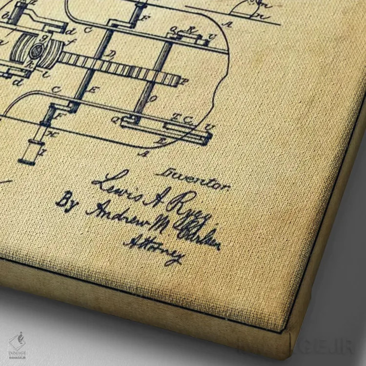 تابلو نقشهٔ اختراع اسب مکانیکی (قدیمی) اثر پیکسل کهنه (استودیو/نام هنری) - نمای نزدیک بافت بوم