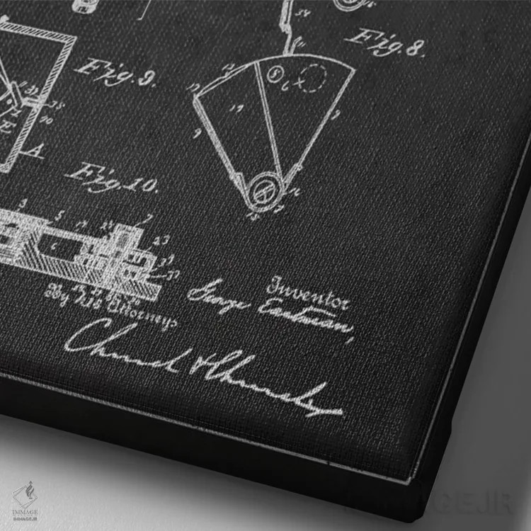 تابلو نقشهٔ اختراع دوربین (ذغالی) اثر پیکسل کهنه (استودیو/نام هنری) - نمای نزدیک بافت بوم